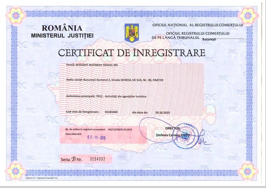 Certificat de inregistrare